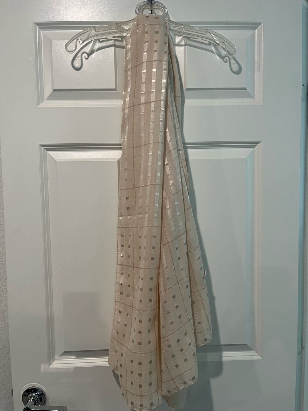 Beige Grid Pattern Lightweight Women's Scarf